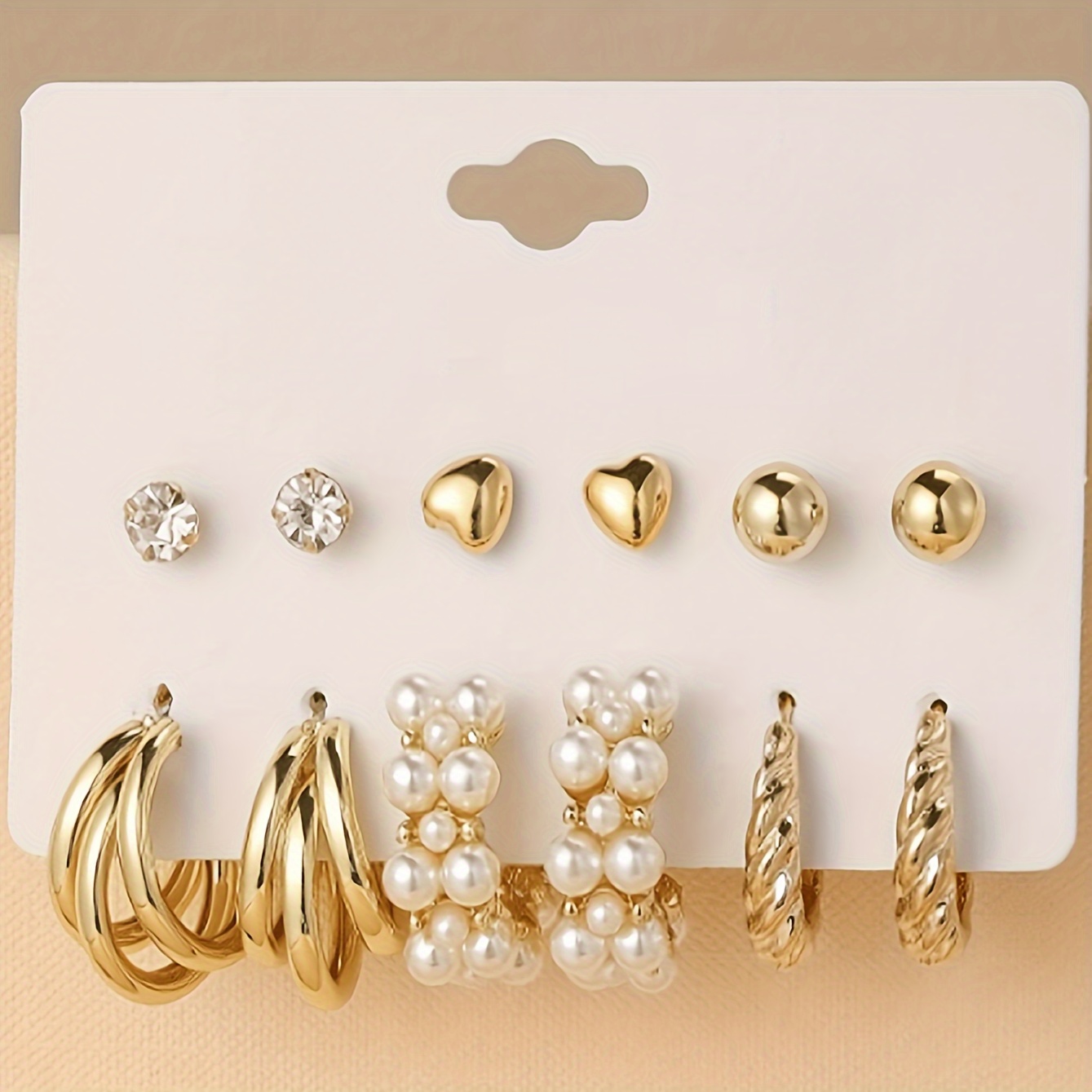 Geometric C Earrings & Round Studs Set for Everyday & Holiday